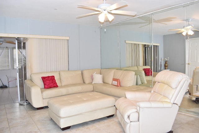 living room with ceiling fan