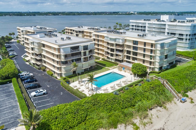 aerial view with a water view