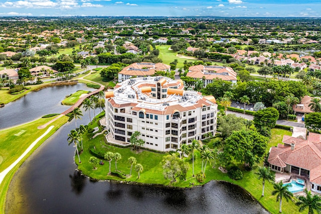 aerial view with a water view