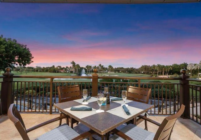 view of patio terrace at dusk