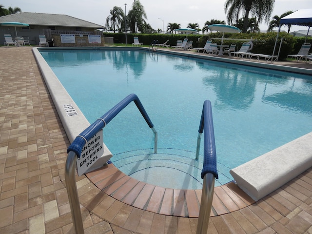 view of pool featuring a patio area