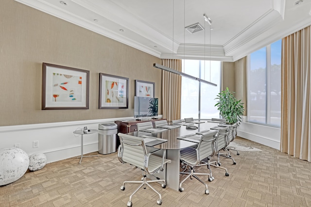 office area featuring crown molding