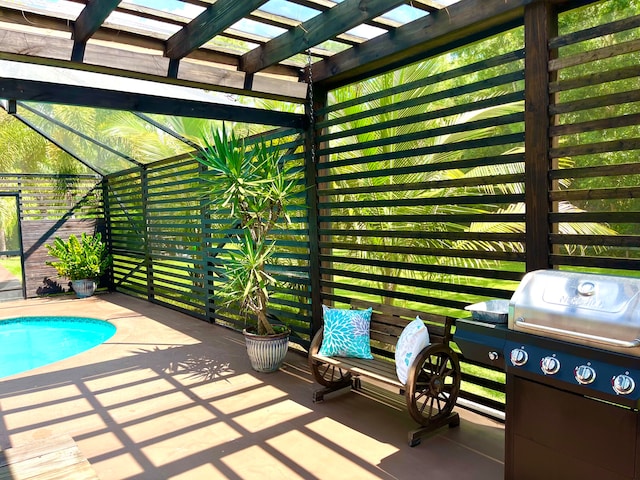 view of pool featuring a patio and a pergola