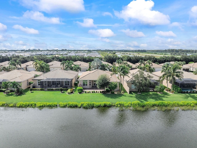 aerial view featuring a water view