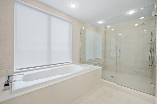 bathroom with plus walk in shower