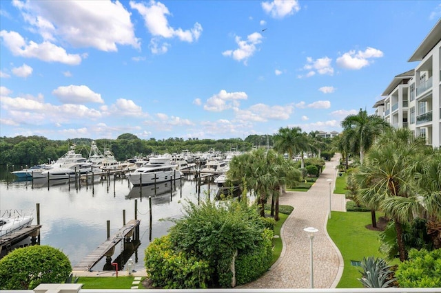 view of dock featuring a water view