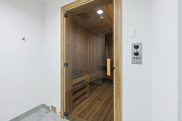 view of sauna / steam room with tile patterned flooring