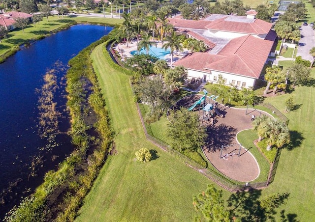 bird's eye view featuring a water view