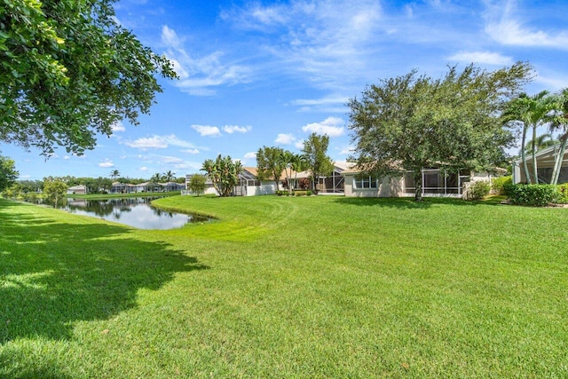 view of yard with a water view