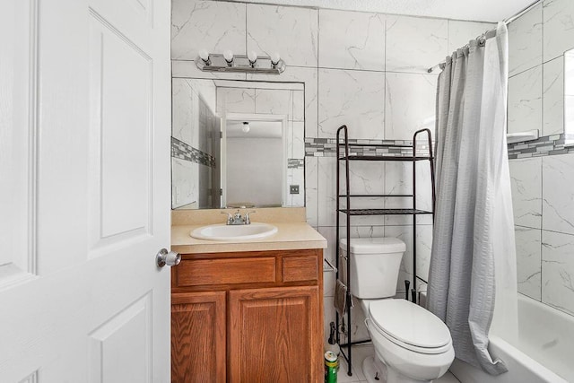 full bathroom featuring vanity, toilet, and shower / bath combo with shower curtain