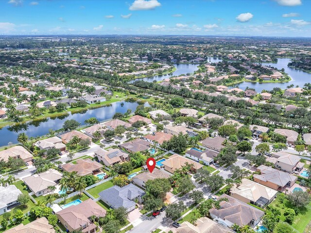 aerial view featuring a water view