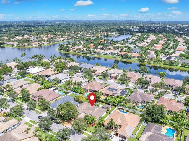 aerial view with a water view