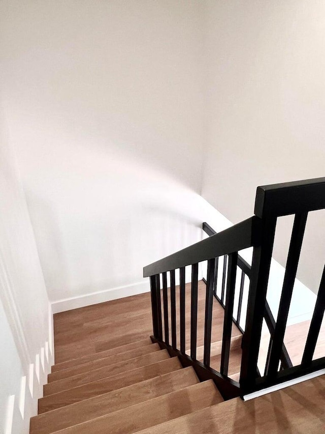 staircase with wood-type flooring