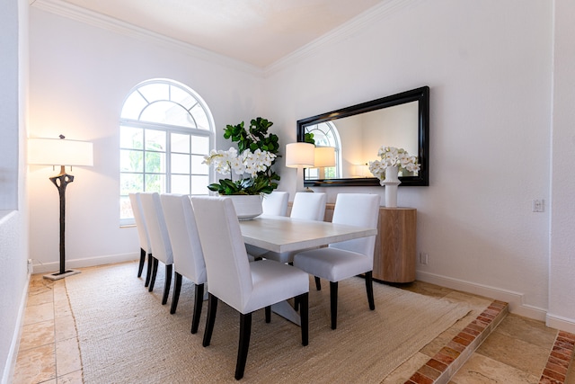 dining room with ornamental molding