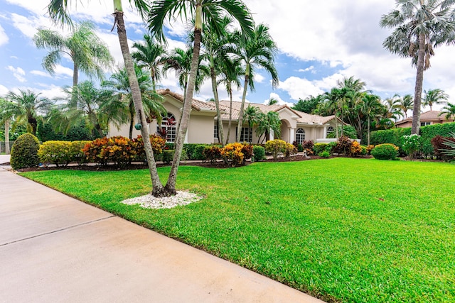 15495 Tall Oak Ave, Delray Beach, FL 33446 - view of front of home featuring a front yard, stucco siding, and a tile roof