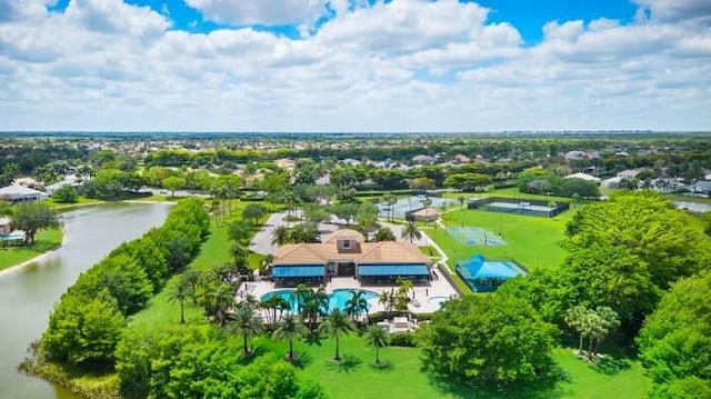 aerial view with a water view