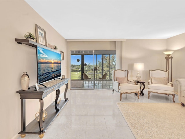 view of tiled living room