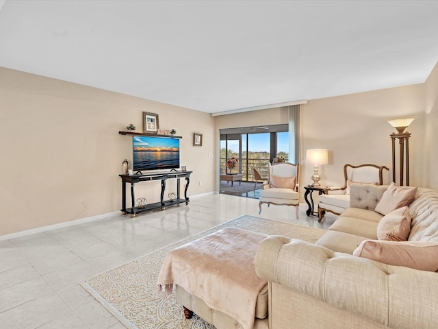 living room with tile patterned floors