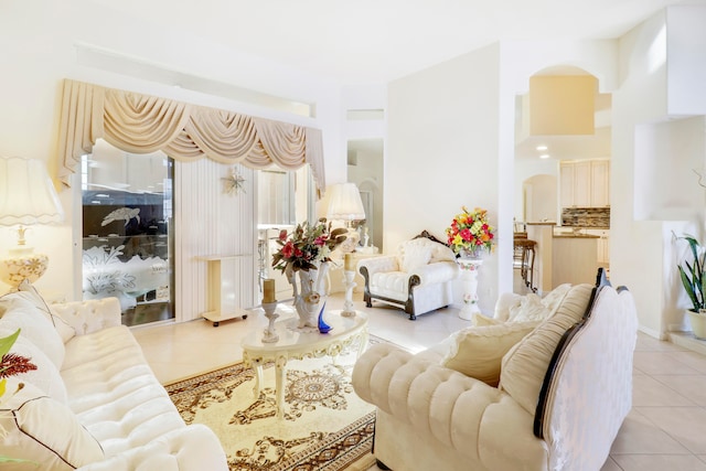 living room featuring light tile patterned floors