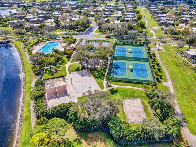 aerial view with a water view