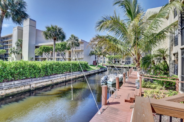 deck featuring a water view