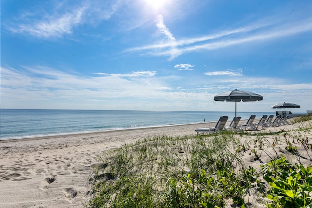 view of water feature featuring a beach view