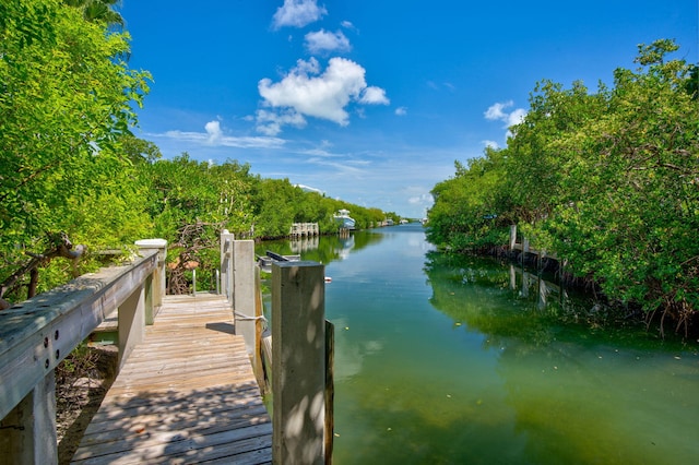 view of dock with a water view