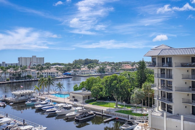 water view with a boat dock