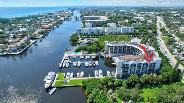 aerial view with a water view