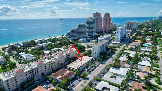 aerial view featuring a water view