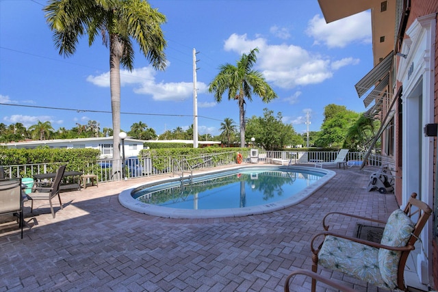 view of swimming pool featuring a patio