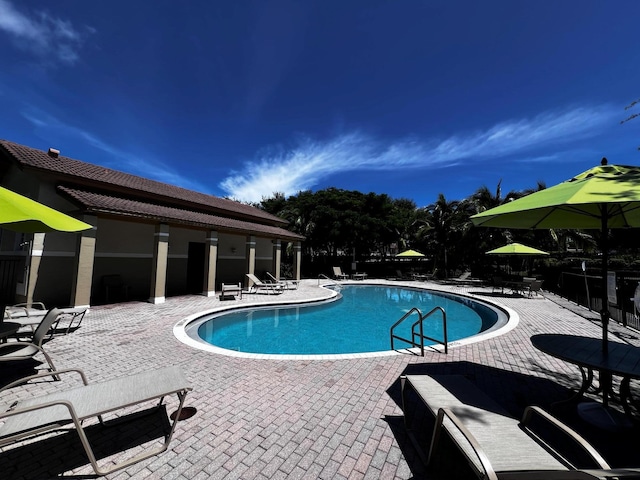 view of swimming pool with a patio area