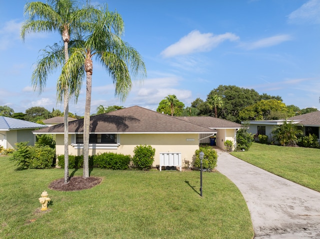 ranch-style home with a front yard