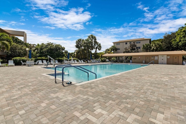 view of pool featuring a patio area