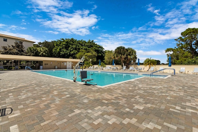 view of pool featuring a patio