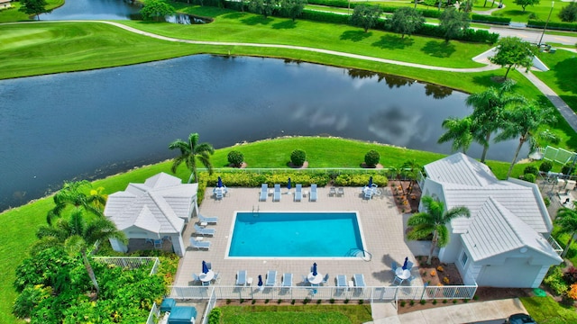 aerial view with a water view