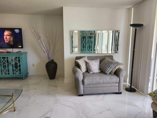 living room featuring a textured ceiling