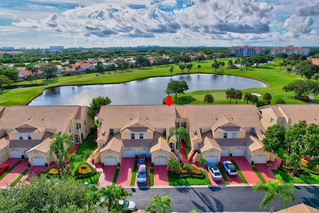 aerial view with a water view