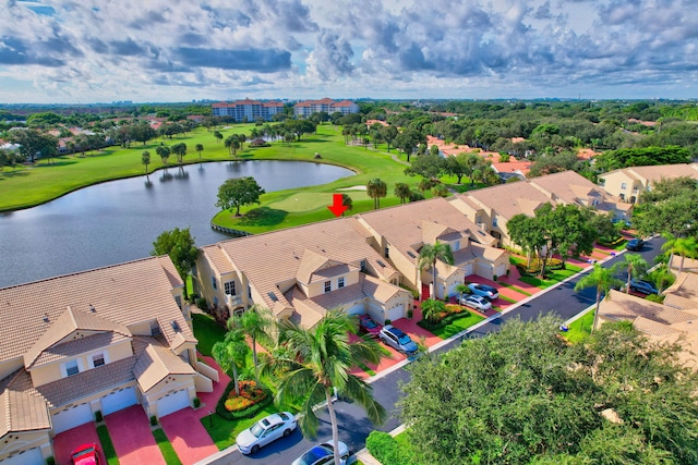 aerial view with a water view