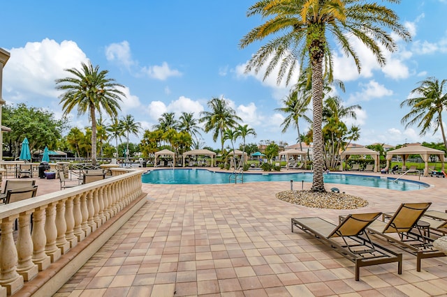 view of swimming pool featuring a patio