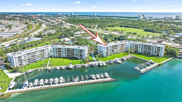 aerial view with a water view