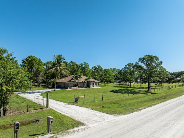 view of road with a rural view