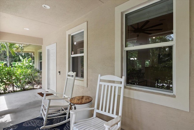 view of patio / terrace with ceiling fan and covered porch