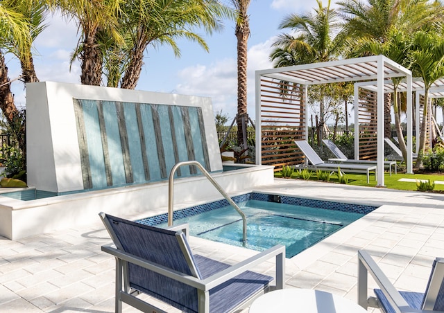 view of pool with a gazebo, ceiling fan, and a patio