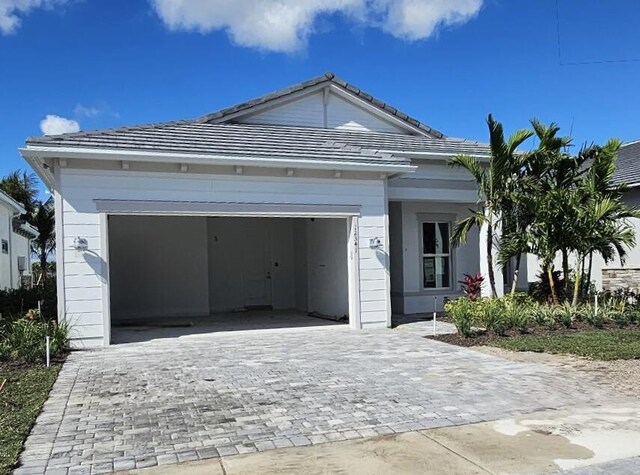 exterior space with a garage