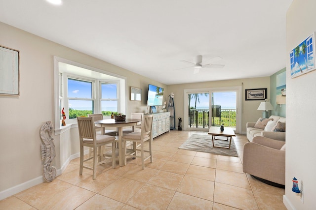 interior space featuring ceiling fan