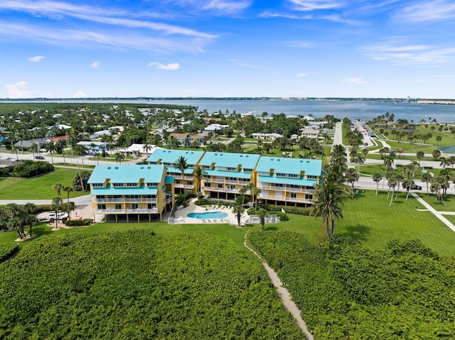 bird's eye view featuring a water view