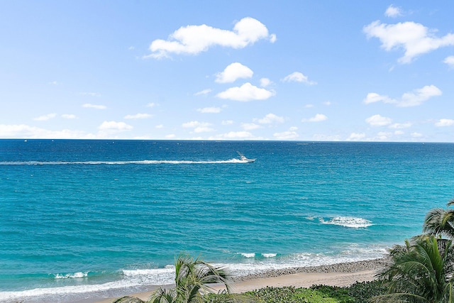 view of water feature with a beach view