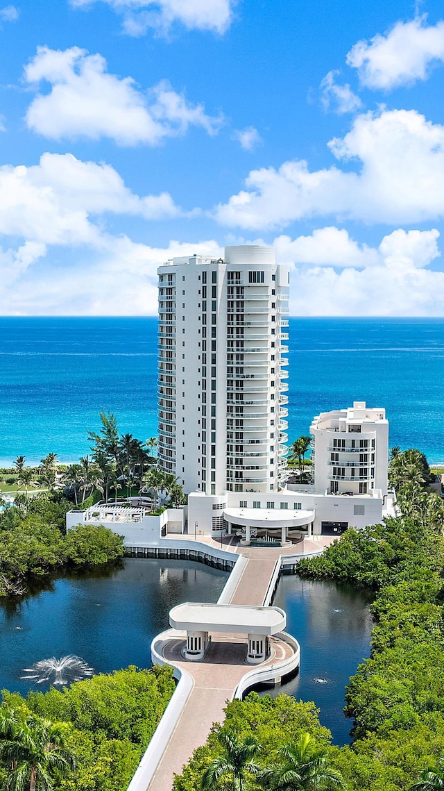 aerial view featuring a water view