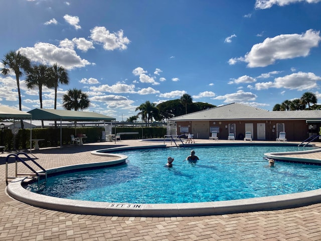 view of swimming pool with a patio